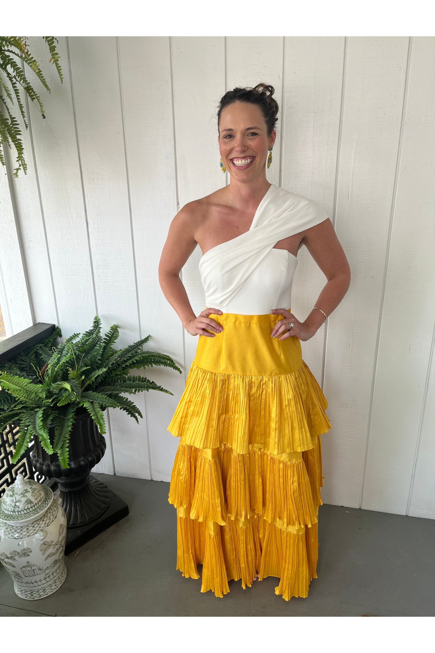 Hutch Gold and White Pleated Dress