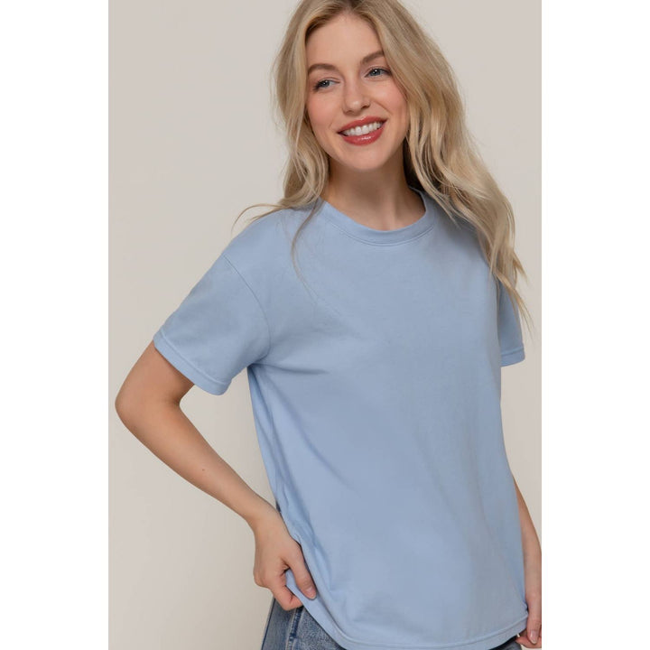 Light blue soft cotton short sleeve round neck tee with classic crew neck perfect for casual wear