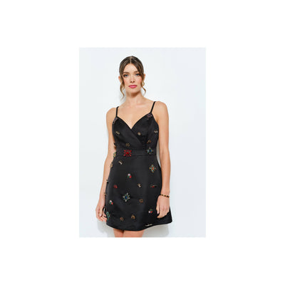 INA Embellished Jewel Satin Red Mini Dress