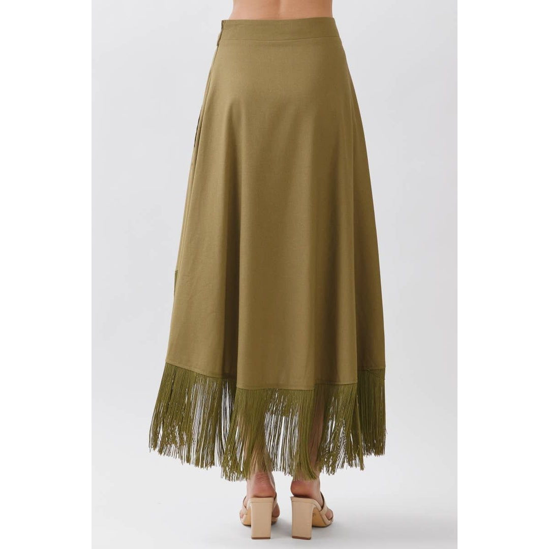 Olive Fringe Wrap Skirt