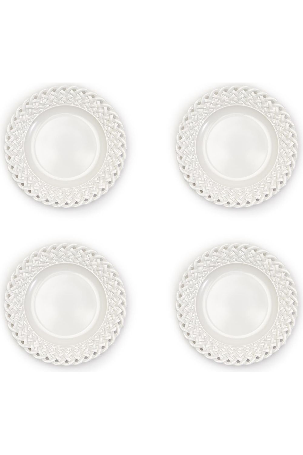 White Lattice Melamine Dinner Plates - S/4