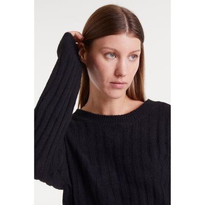 Black Crew Neck A Line Sweater