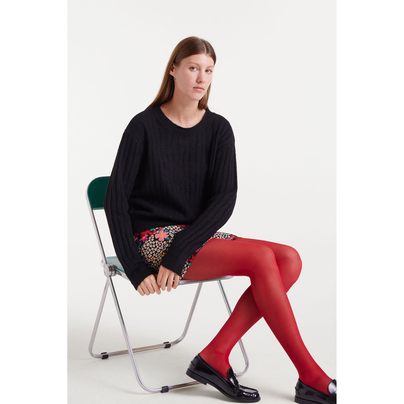 Black Crew Neck A Line Sweater