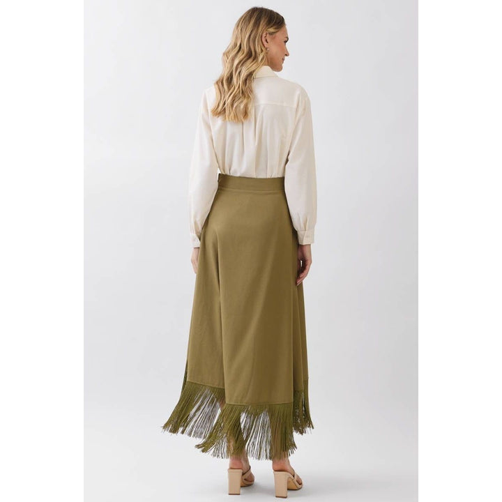 Olive Fringe Wrap Skirt