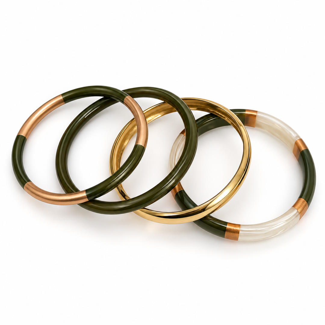 Waterproof Bangle Bracelet Set | Olive Green