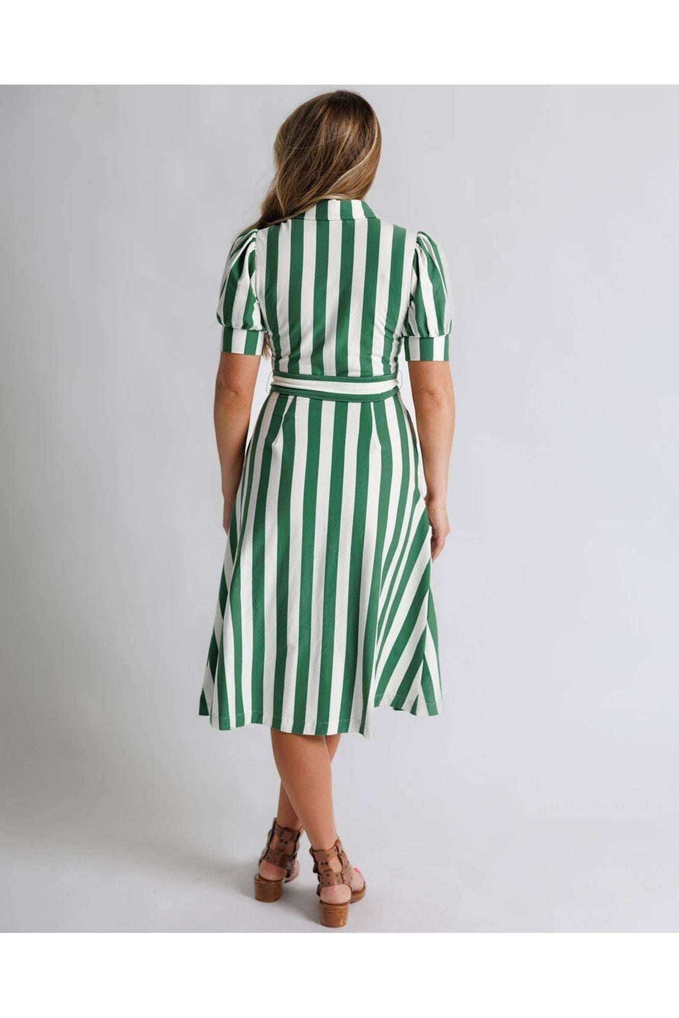 Green and White Stripe Shirt Dress