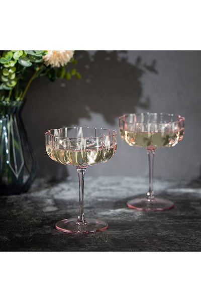 Pink Flower Champagne Coupe s/4