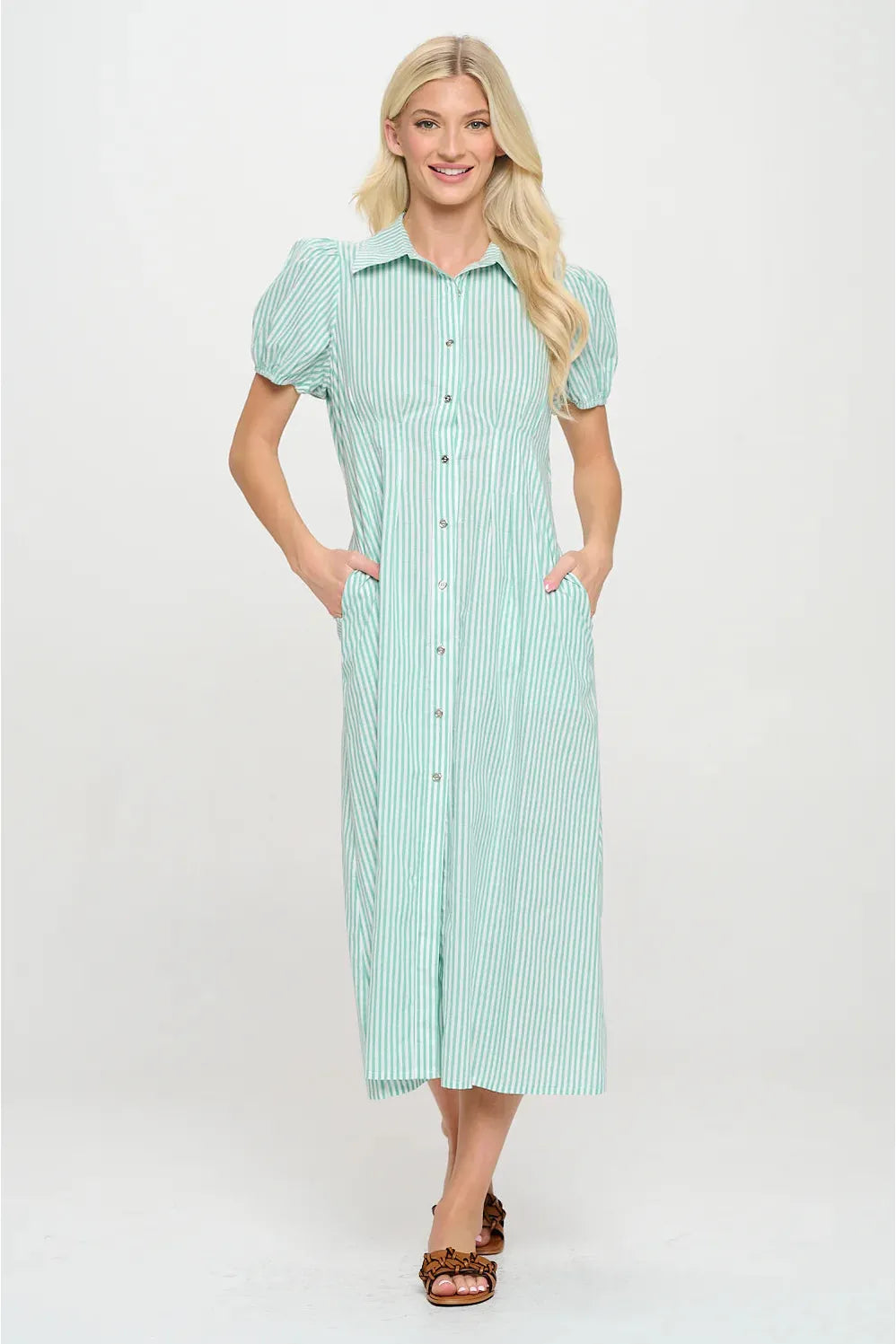 Mediterranean Stripe Button Down Shirt Dress