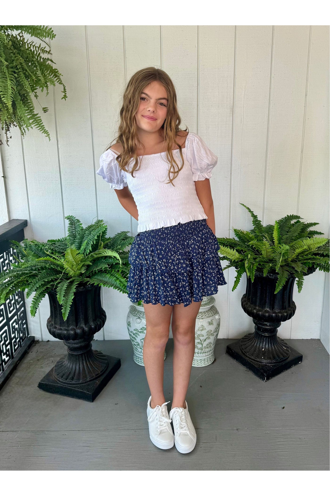 Katie J-Marlee Puff Sleeve Smocked Top-Juniors