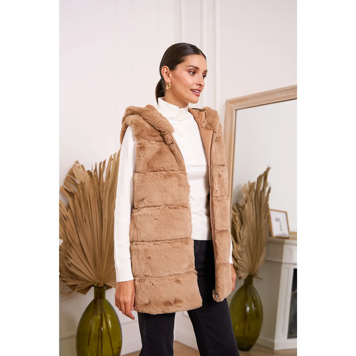 Luxe Faux Fur Vest-Camel