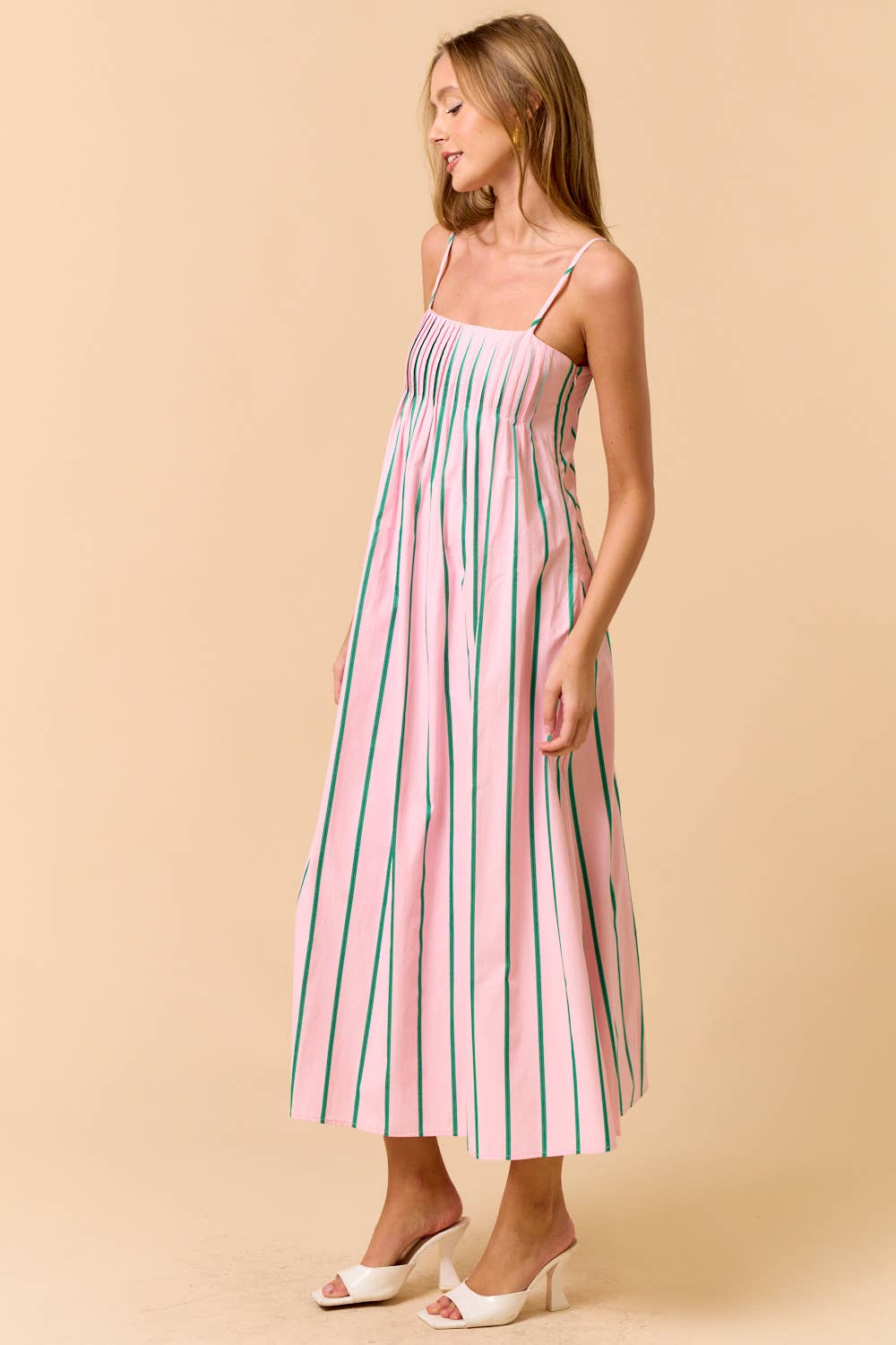 Spaghetti Strap Striped Maxi Dress Pink and Green