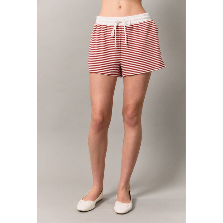 Striped Drawstring Mid Rise Knit Shorts