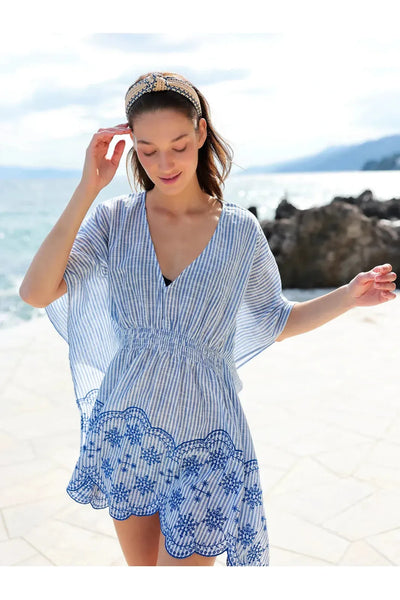 Laura Blue and White Stripe Cover Up