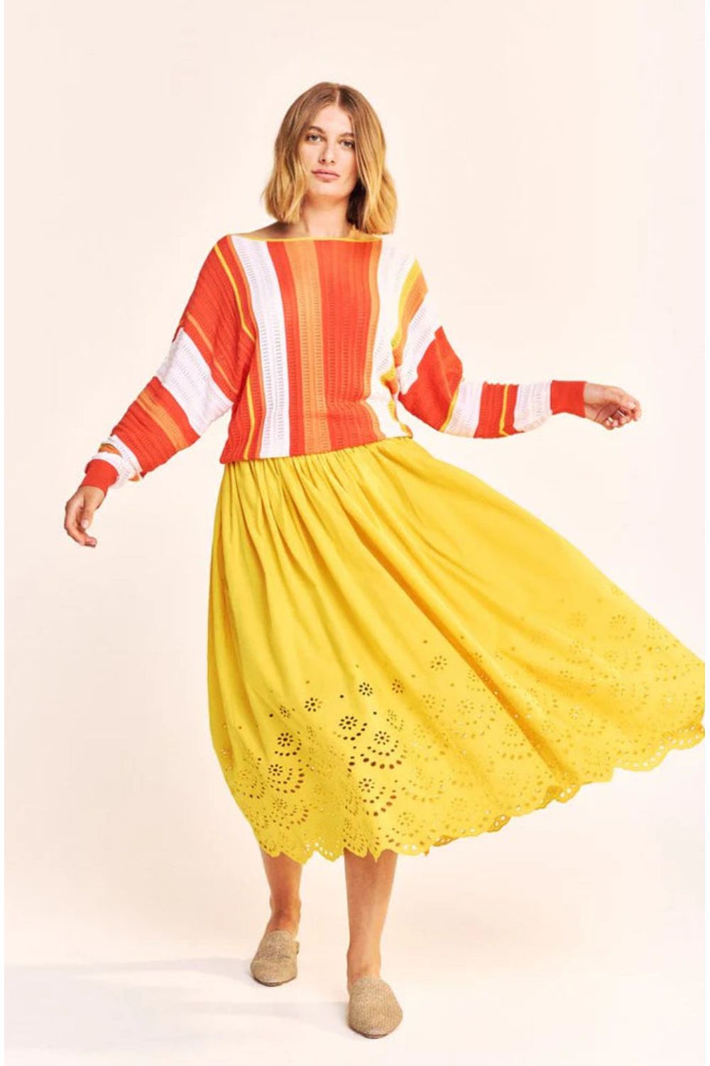 Solvang Broderie Boarder Maxi Skirt Yellow Sulfur