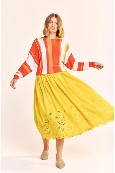 Solvang Broderie Boarder Maxi Skirt Yellow Sulfur