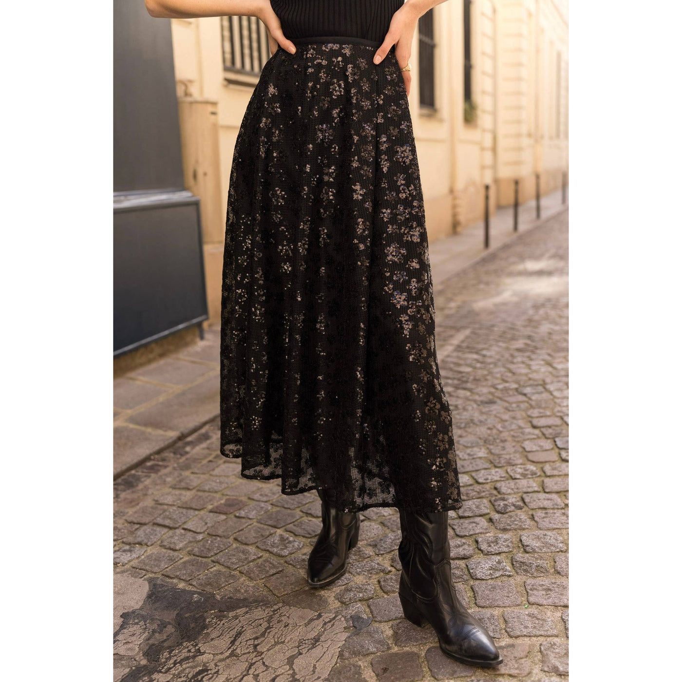 Black Floral Party Skirt