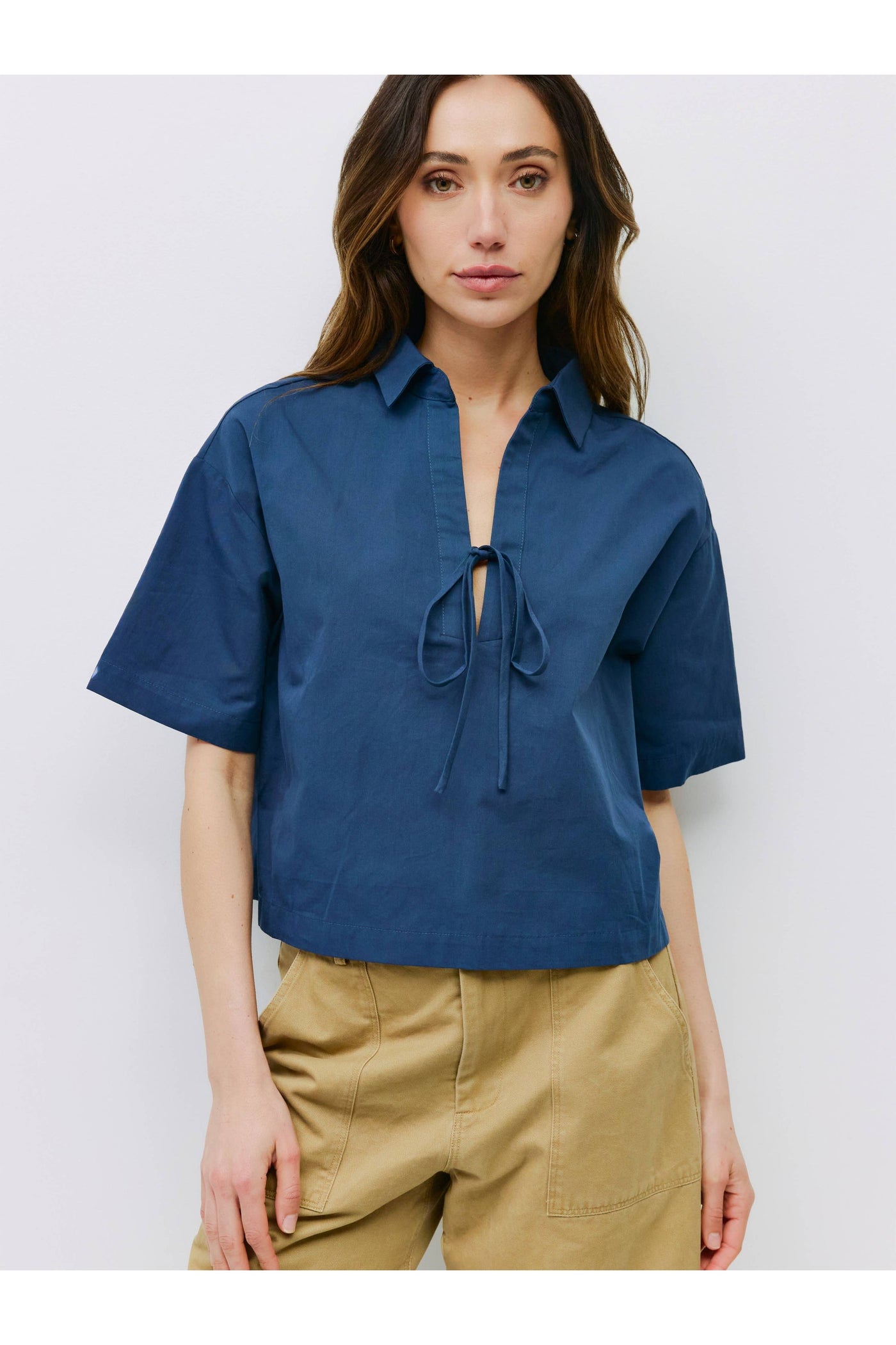 Navy Poplin Top- Dawson