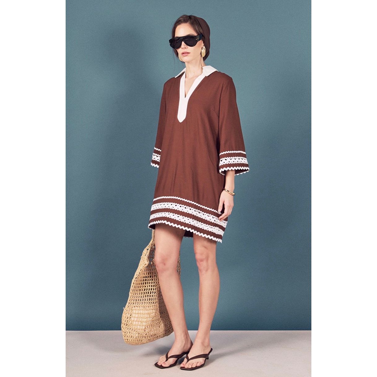 Jumbo Ric Rac Tunic Ric Rac Tunic Mini Dress Brown – The Pearl Pagoda