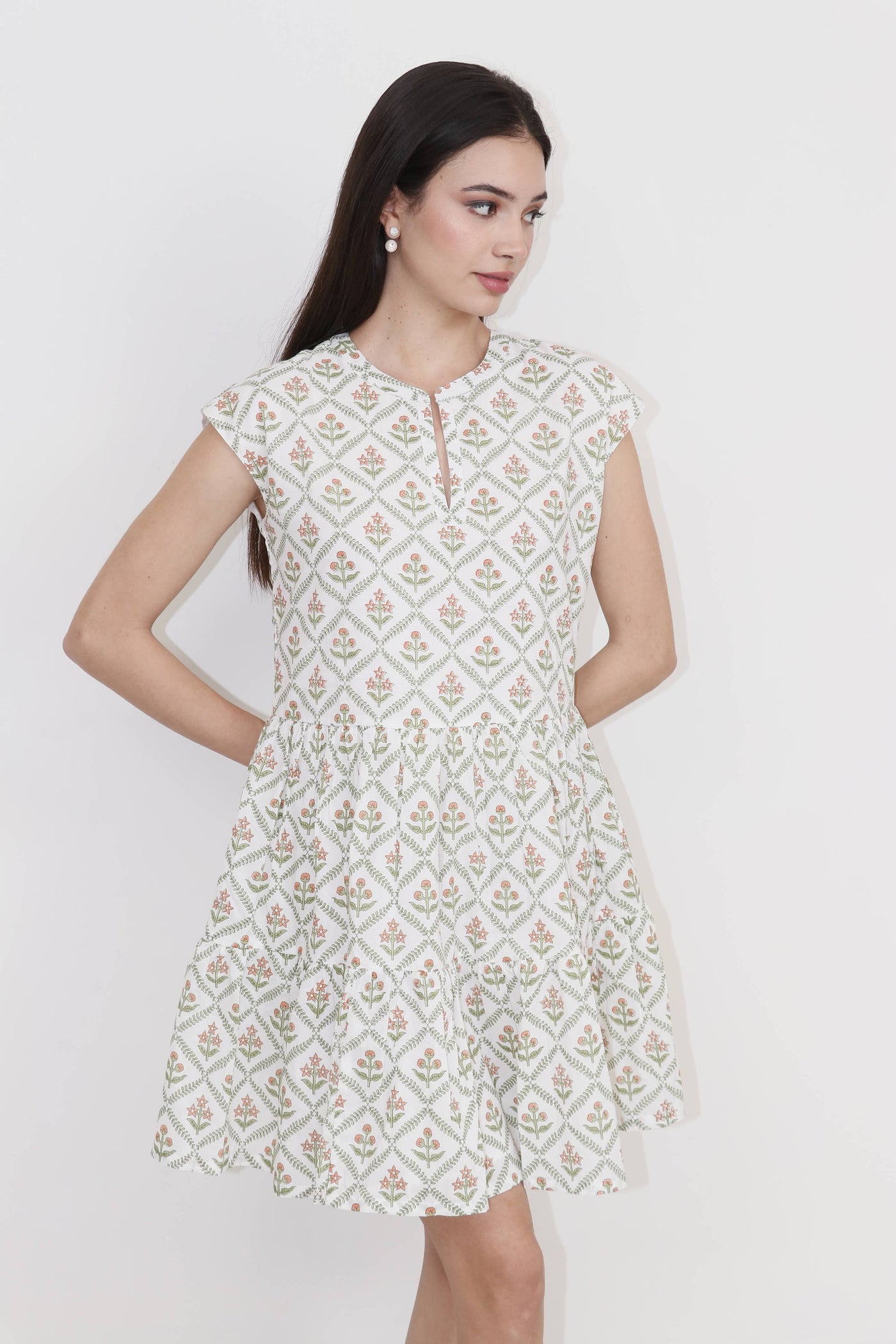 Green and Orange Floral Dress