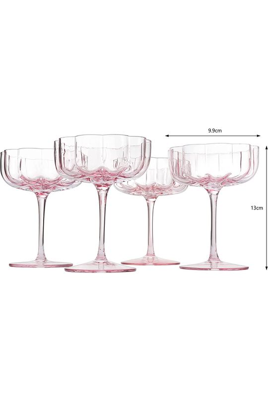 Pink Flower Champagne Coupe s/4