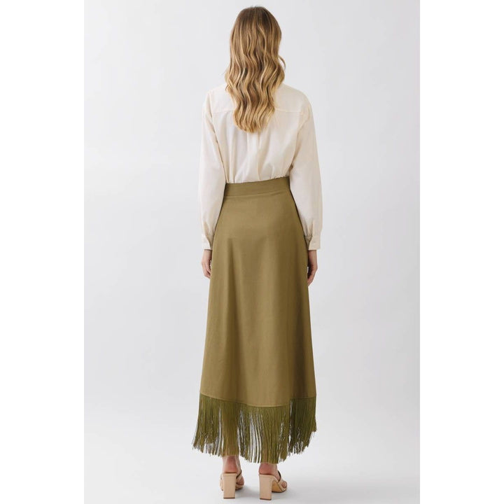 Olive Fringe Wrap Skirt