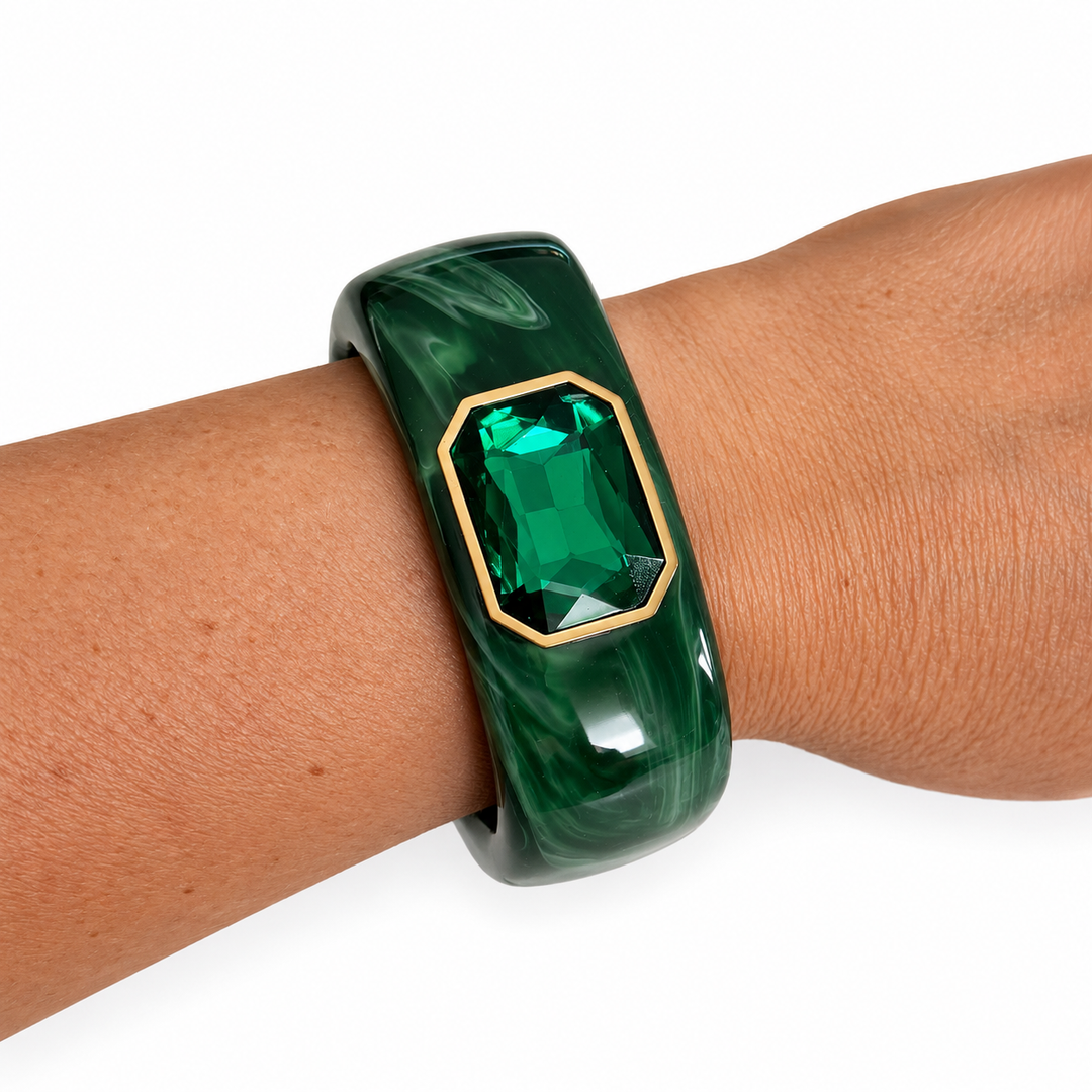 Gemstone Cuff Bangle Bracelet | Emerald Green