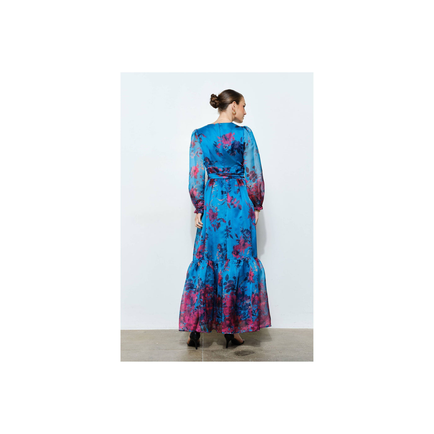 INA Floral Print Organza Red Maxi Dress