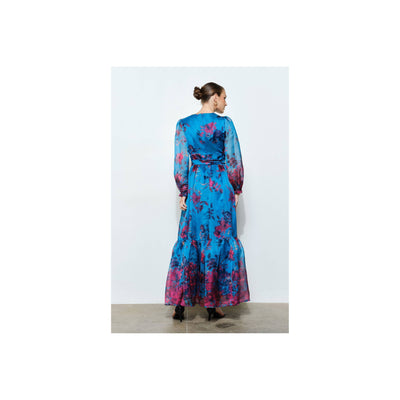 INA Floral Print Organza Red Maxi Dress