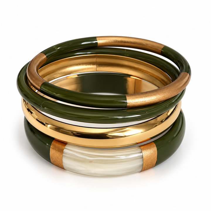 Waterproof Bangle Bracelet Set | Olive Green