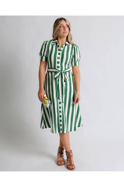 Green and White Stripe Shirt Dress
