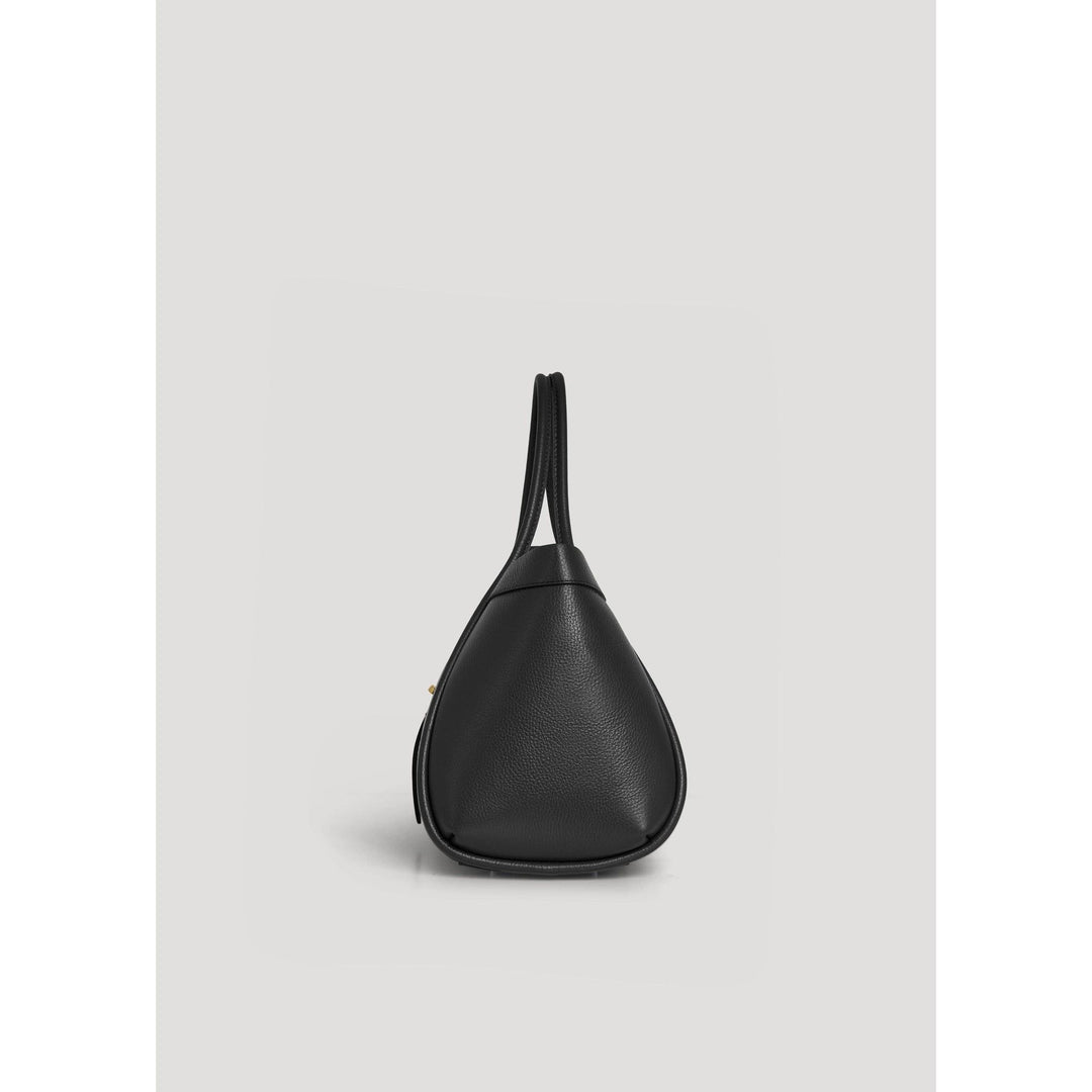 Black textured leather Mayfair tote bag with dual top handles ideal for everyday use