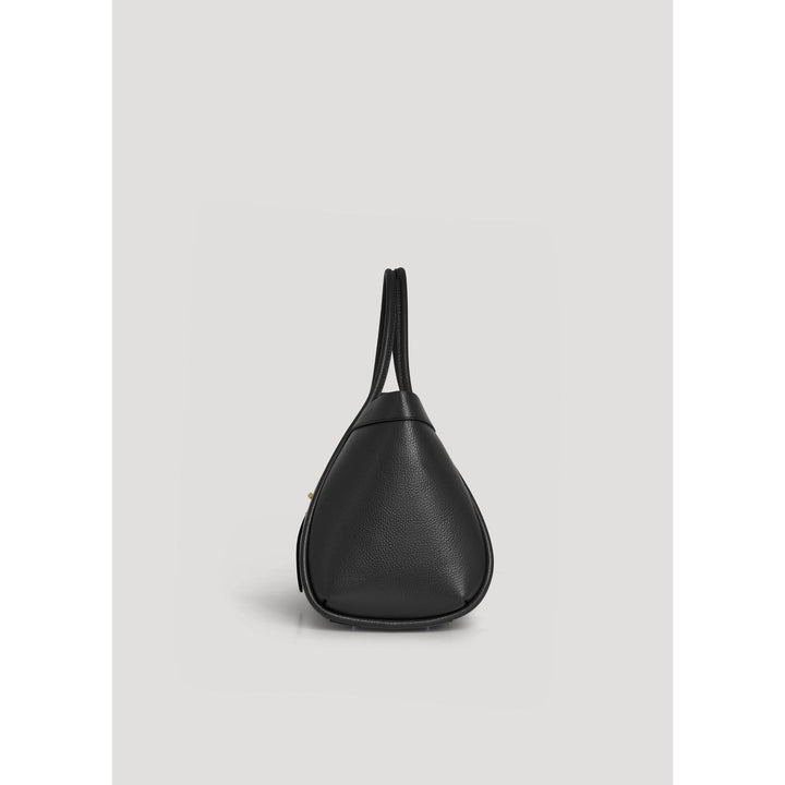 Black textured leather Mayfair tote bag with dual top handles ideal for everyday use