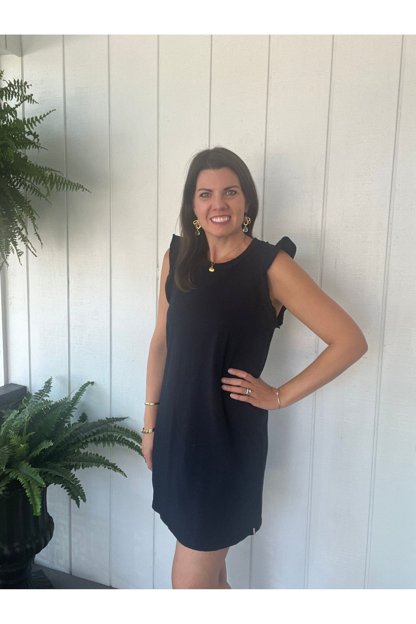Flutter Sleeve Jersey Dress Navy
