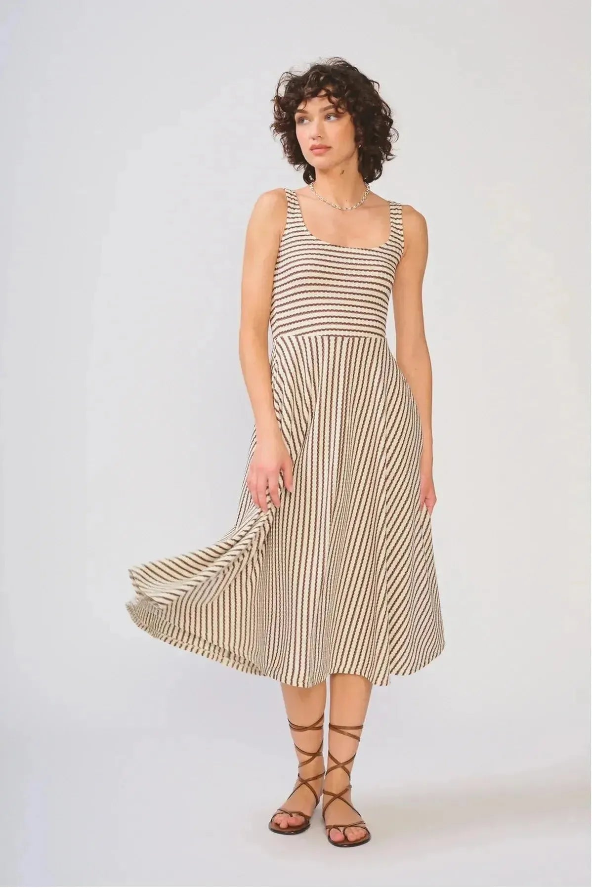 Audrey Dress Mocha Stripe