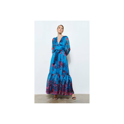INA Floral Print Organza Red Maxi Dress