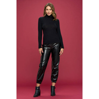 Solid Knit Turtleneck Top Black