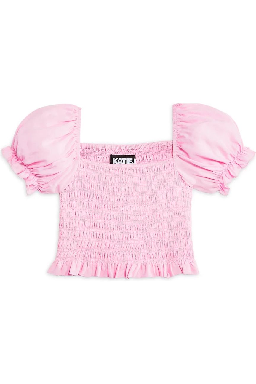 Katie J-Marlee Puff Sleeve Smocked Top-Juniors