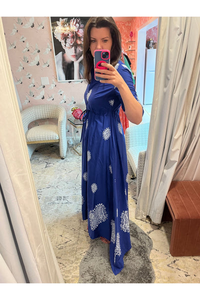 Margherita Blue Print and Embroidered Shirt Dress