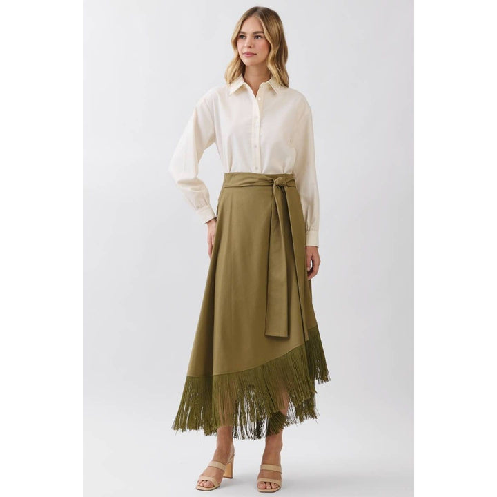Olive Fringe Wrap Skirt