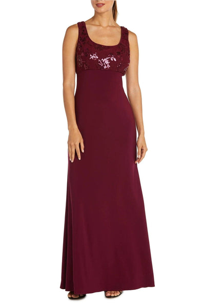 Scoop Neck Sleeveless Dress with Sequin Mesh Lace Jacket Merlot