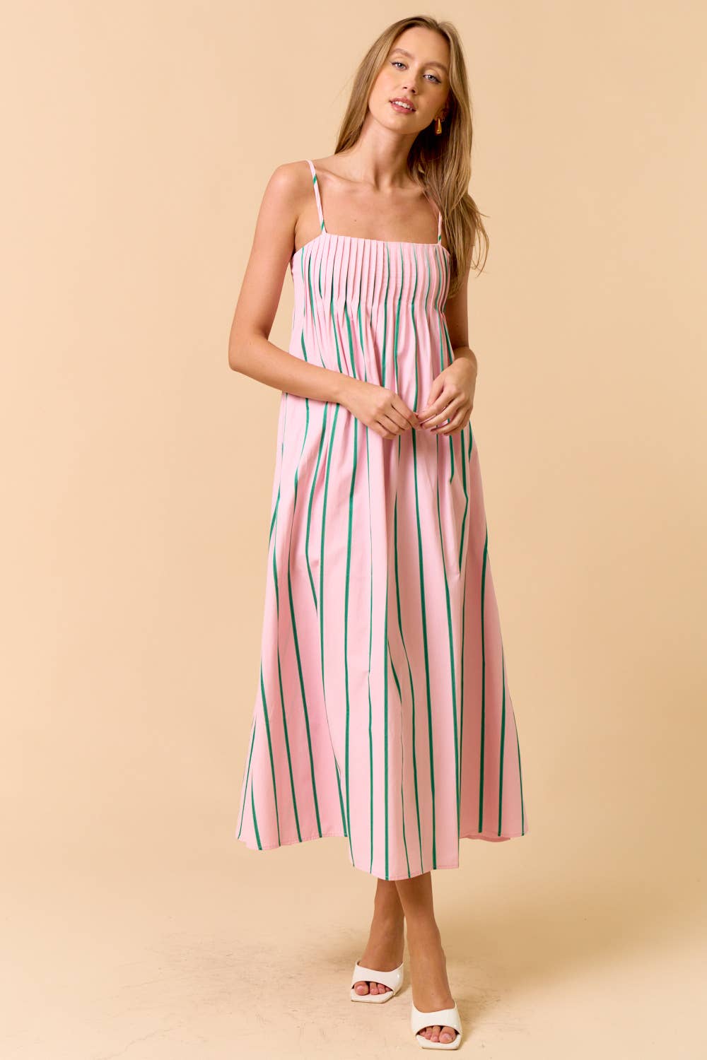 Spaghetti Strap Striped Maxi Dress Pink and Green