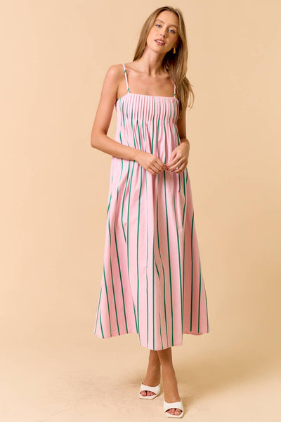 Spaghetti Strap Striped Maxi Dress Pink and Green