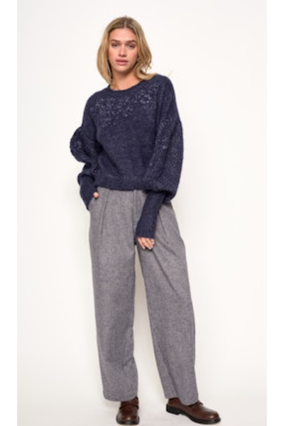 Cynthia Floral Balloon Sleeve Sweater Navy