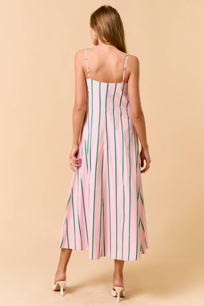 Spaghetti Strap Striped Maxi Dress Pink and Green