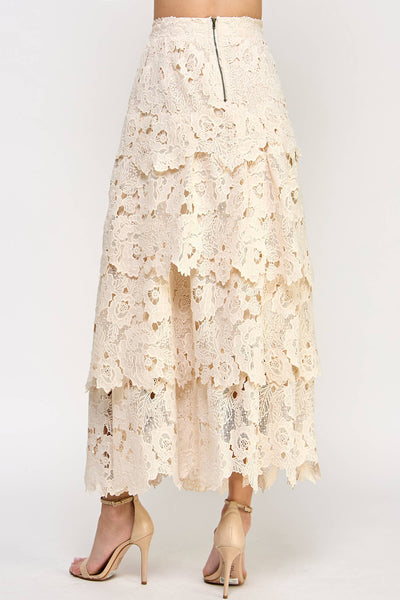 Ellison - TS-9996-6 EYELET TIERED RUFFLE MAXI SKIRT CREAM: S