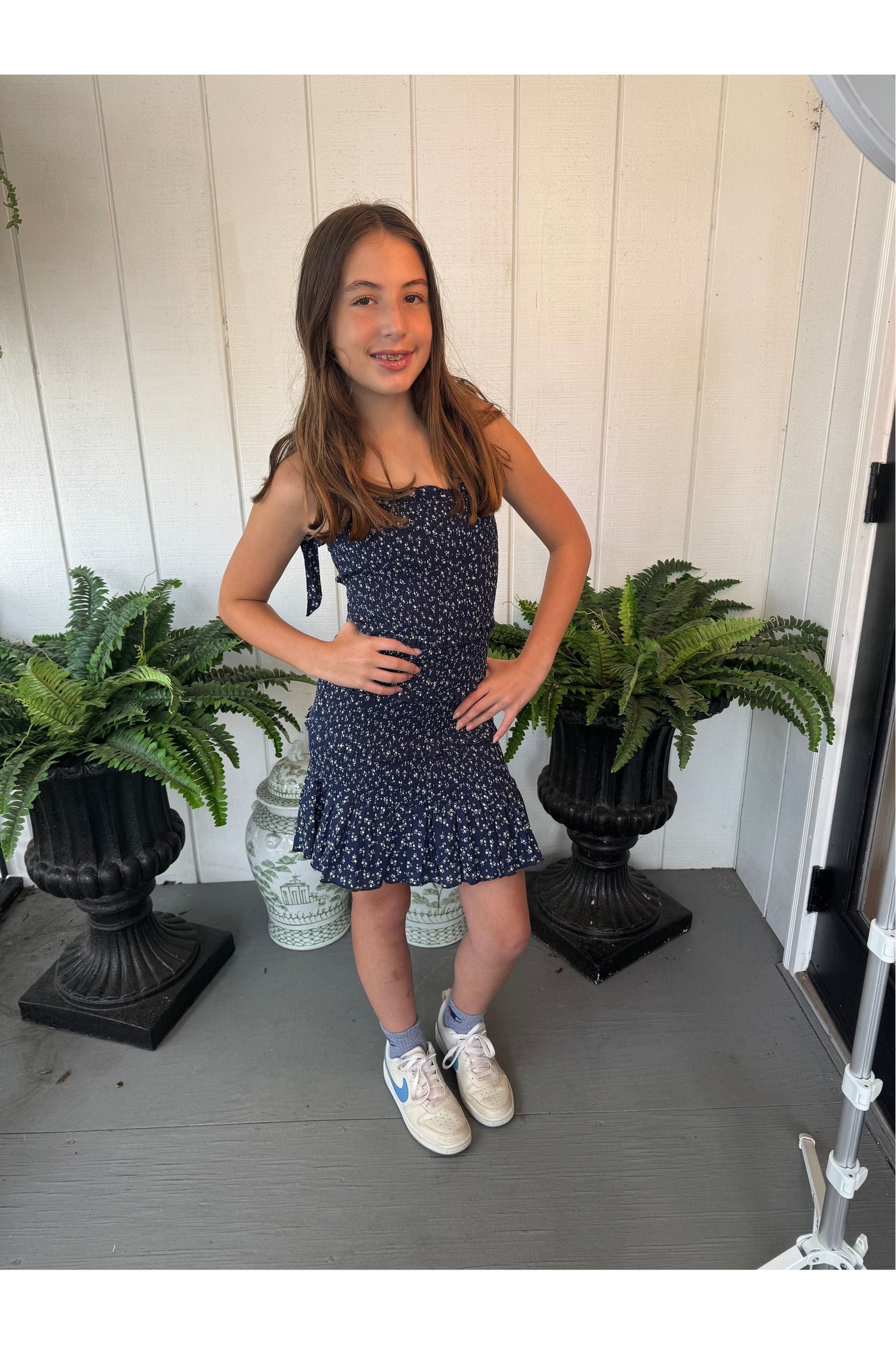 Katie J Navy White Printed Dress