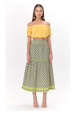 Elina Printed Tiered Midi Skirt