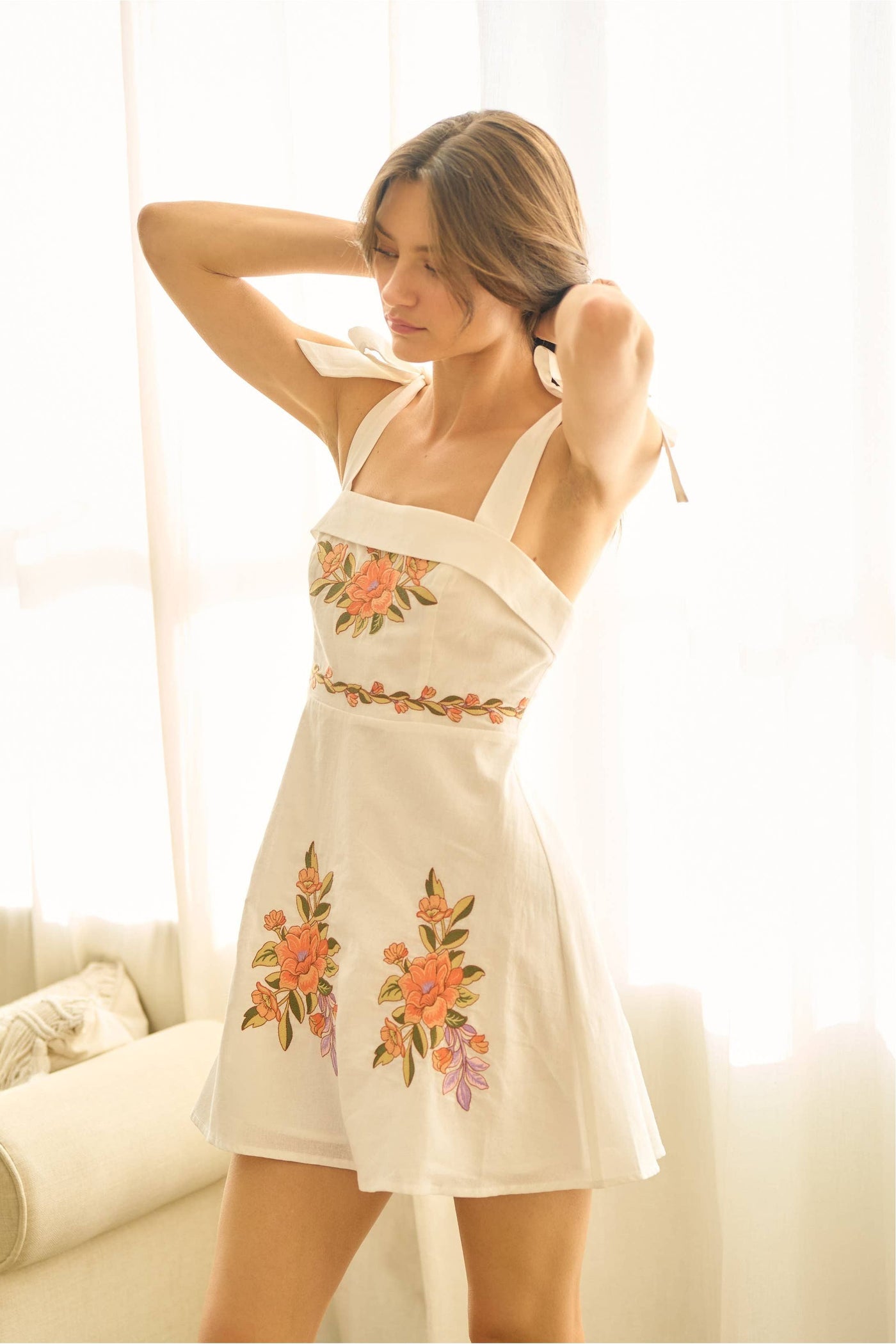 Floral Embroidery Mini Dress
