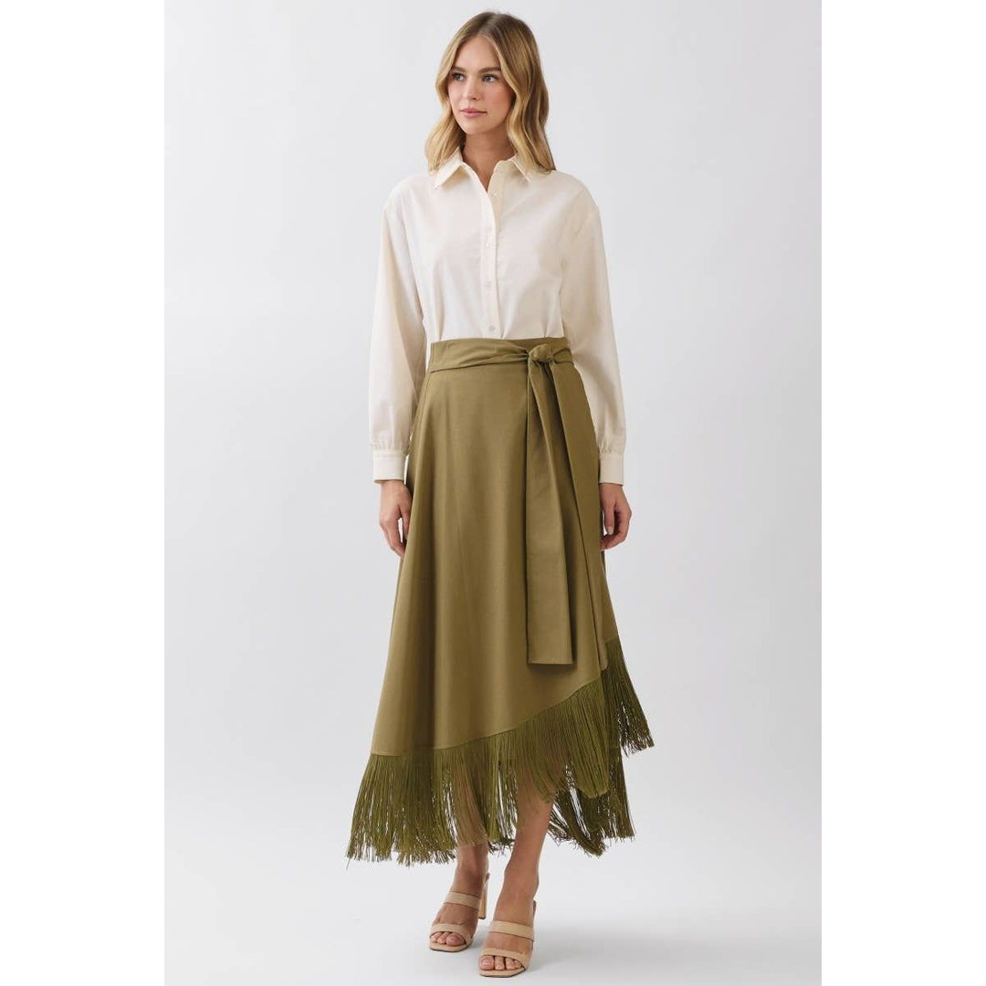 Olive Fringe Wrap Skirt