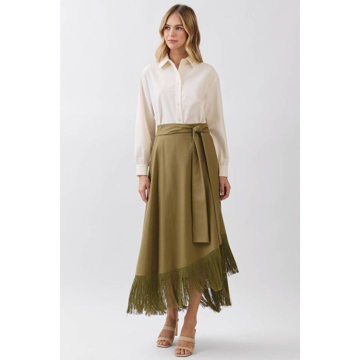 Olive Fringe Wrap Skirt